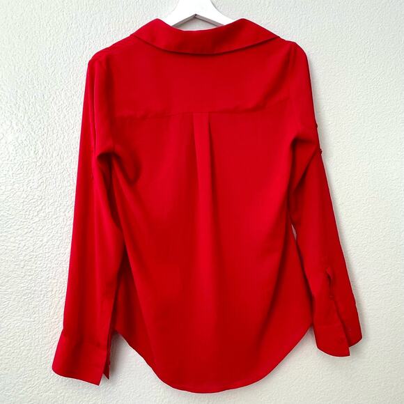EXPRESS Womens Red The Portofino Shirt Button Down Blouse Top Size XS Workwear - Picture 2 of 8